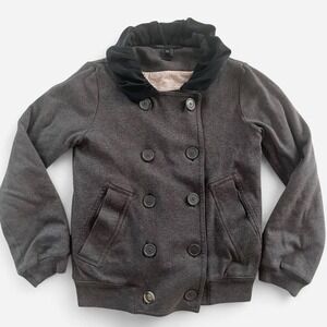 Marc Jacobs Charcoal Grey Ruffle Collar Double Breasted Jersey Jacket XS